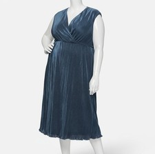 SLNY Women's Blue Metallic Pleated Sleeveless A-Line Dress Plus Size: 16W