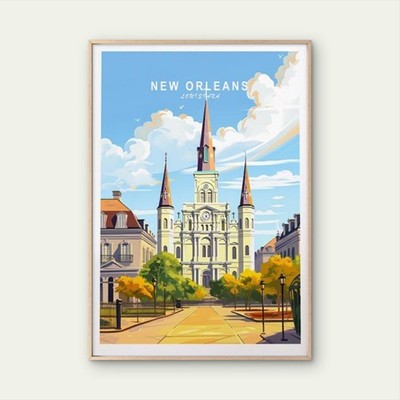 New Orleans Louisiana, Jackson Square  Travel Poster Print Wall Art