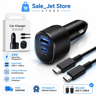 For Samsung 60W Super Fast Charger Dual Car Charger (45W+15W) 2 Port USB-C - Image 1 of 4
