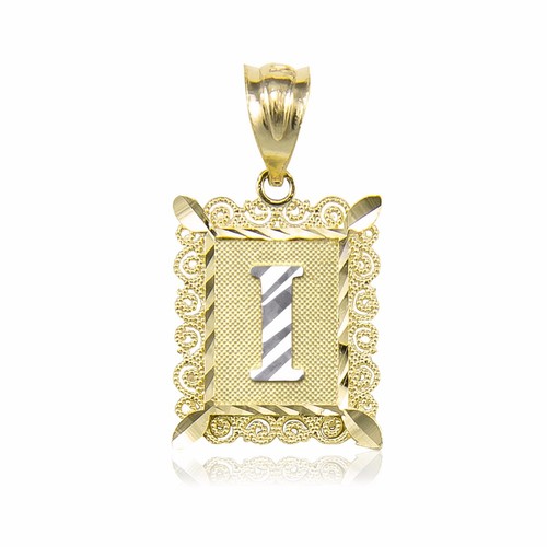 14K Solid Yellow Gold Initial Letter Plate Pendant Chain Necklace Set -A-Z Charm - Picture 5 of 10