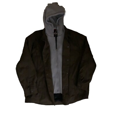 #ad Craftsman Men’s Insulated Coat Size XXL Brown Full Zip Hooded Minor Button Flaw $27.00