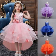 Flower Girls Formal Pageant Wedding Bridesmaid Tulle Dress Kids Party Ball Gown