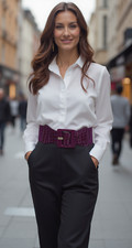 Women Fashion Purple Elastic Waisted Belt Hip High Waist Square Buckle XS S M