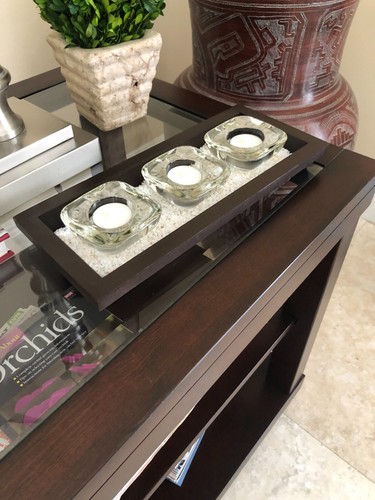 Pier 1 "Candlescape Set" w/3 tealight candles glass holders white rocks wood box - Picture 18 of 19