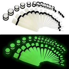 36pcs Glow In The Dark Acrylic Tapers Plugs O-Ring Ear Stretching Gauges Kits 