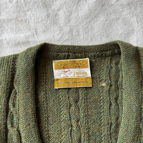 Vintage 60s Jantzen Country Squire Wool Knit Cardigan Olive Sweater Medium - 第 2/5 張圖片