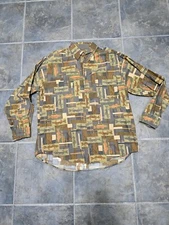 Woolrich Men’s Fish cotton Button Shirt collar large camping hiking collar