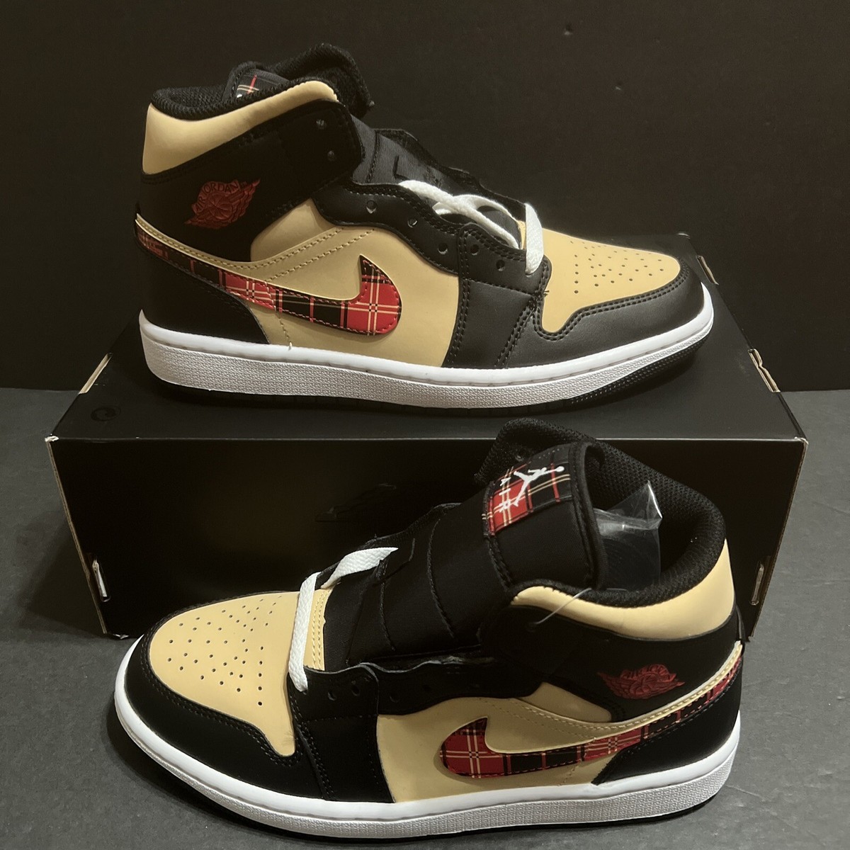 Sz 6 -NIKE AIR JORDAN 1 MID SE MEN'S 'TARTAN SWOOSH' WMNS 7.5 NEW