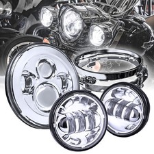 Chrome 4.5 Passing Light 7 Cree Led Headlight W Bracket For Harley Davidson