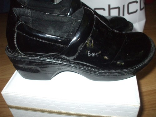 boc black patent leather clogs