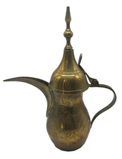 Antique Dallah Middle Eastern Coffee Pot Turkey 9" Pitcher Hand Wrought Brass