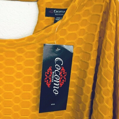 Cocomo Shirt Size 3X Woman Open Back 3/4 Sleeve Blouse Goldish Yellow NEW 