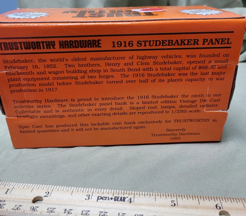Vintage Trustworthy Hardware 1916 Studebaker Panel Delivery Truck bank w/key - Image 3 of 4