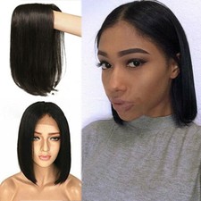10" Bob 13x4 Lace Front Human Hair Wig Straight Black Wig Natural Daily Glueless