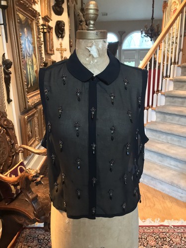 New TOPSHOP Black Sheer Sleeveless Top Blouse, Bead Embellishments, Size 12, L - Picture 2 of 12