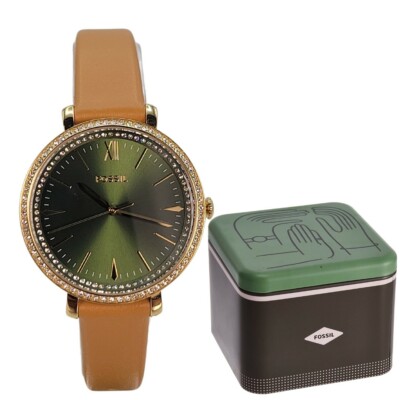Fossil Jacqueline Ladies Green Dial Quartz Luggage Leather 36mm Watch  ES4929
