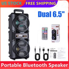 Dual 6.5" Party Portable Bluetooth Speaker Sub Woofer Heavy Bass Sound System FM