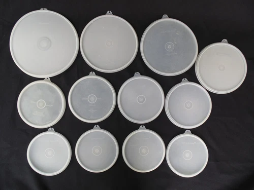 Lot -12 Round Clear TUPPERWARE Lids Vintage B,C,X,Y,O 227,228,238,2197A Replace