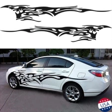 2x Black Fire Car Side Body Side Door Fender Vinyl Decal Sticker Trim Universal