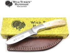 Wild Turkey Handmade Collection 7.25" Fixed Blade Hunting Knife w/Leather Sheath