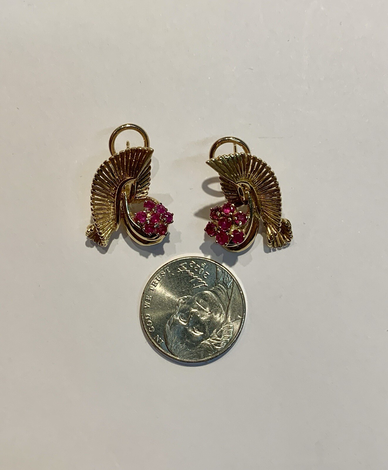 Vintage SOLID 14k YELLOW GOLD AND RUBY EARRINGS, … - image 14