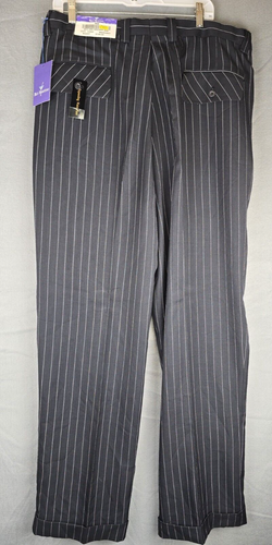 Pantalón Vintage Blu Martini Para Hombre Talla 36W Negro/Blanco Rayas Cintura Expansible Nuevo Con Etiquetas - Imagen 6 de 9