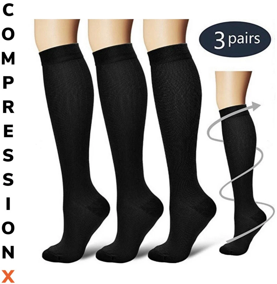 (3 pares) Calcetines de compresión Ozer S-4XL hasta la rodilla graduados para hombre mujer Foto 3 de 4