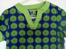 Crocs size XS woman's scrub top. Lime green and blue. Excellent condition