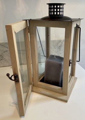 Laterne Windlicht Garten Kerze Gartenleuchte Mit Griff Balkon Lounge Holz Metall Ebay