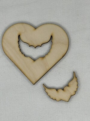 Heart Photo Insert Laser Cut Unfinished Heart Shape with Wings Insert Included Wood Craft ...