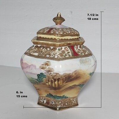 Japanese Satsuma Jar, Hexagonal Porcelain Lidded Jar Signed  (RARE ITEM FIND)