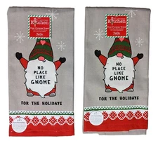 Set of 2 NO PLACE LIKE GNOME FOR HOLIDAYS Terry Kitchen Towels, Kay Dee Designs
