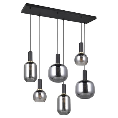 TRIO Leuchten DIVA Pendelleuchte Hängelampe 6-flammig Rauchglas Metall 85x150 cm