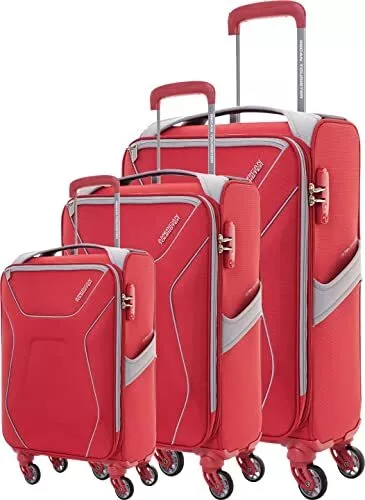 New Set of 3 Soft Luggage Trolley Bags American Tourister Air Shield TSA Lock
