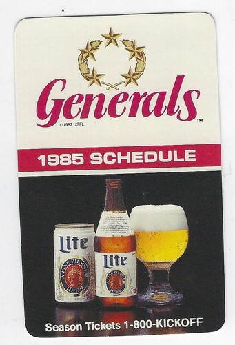 1985 New Jersey Generals USFL Football Pocket Schedule - Miller Lite Beer