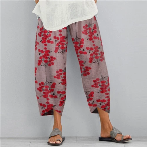2023 Women Summer Comfy Floral Trousers Loose Cropped Vintage Retro Pants NEW - Bild 5 von 8