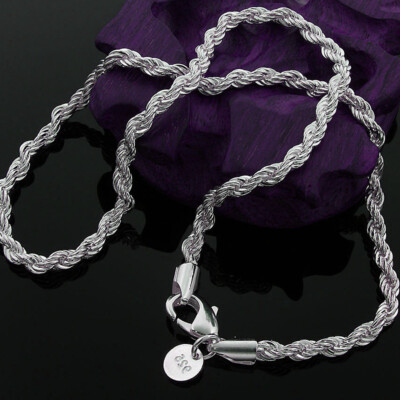 Chaîne Torsadée Plaquée Argent 925 - 50 Cm, 4 Mm - Mixte Homme/femme - Neuf