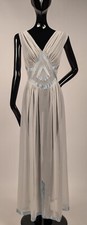 GLAMOUR 1930S SHEER WHITE RAYON NIGHT DRESS W SATIN TRIM