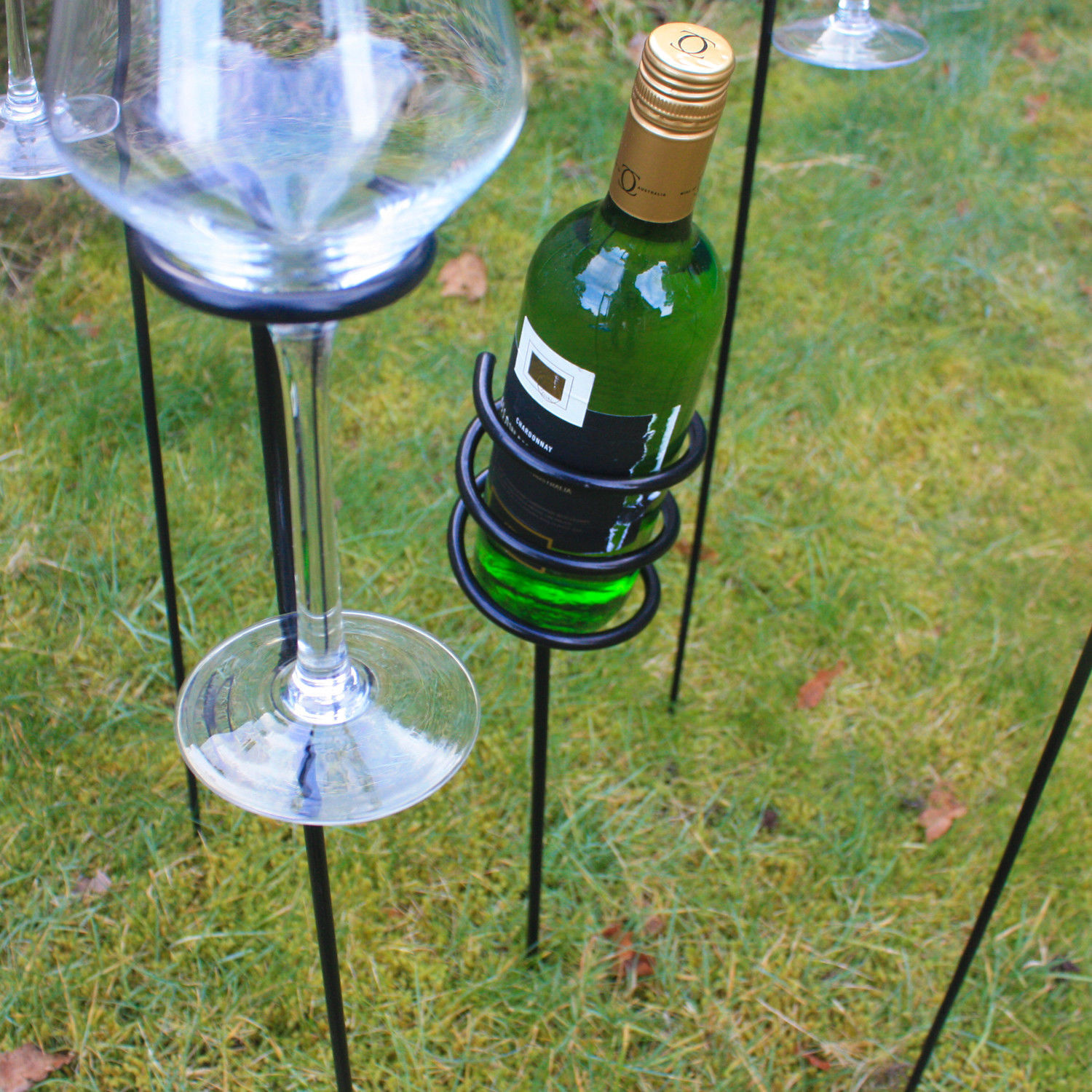Woodside Outdoor Picnic BBQ Barbecue Wine Bottle & Glass Holder Stake