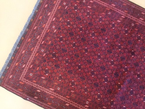 3'.10" X 6'.0" Reddish Rust Fine Geometric Kunduz Oriental Rug Hand Knotted - Picture 9 of 12