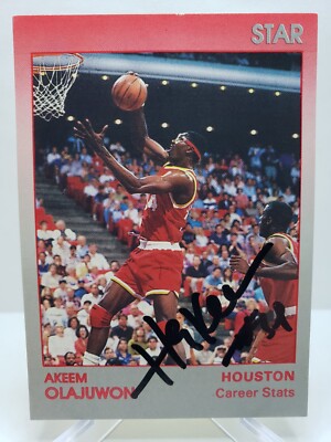 1991 Star Akeem Olajuwon On Card Autograph with COA Houston Rockets Hakeem HOF