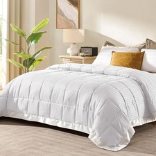 downluxe King Size Blanket with Satin Trim, Lightweight Down King, Ivory