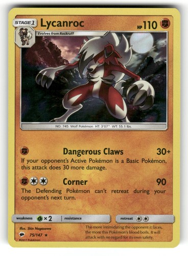 Lycanroc LP 75/147 Holo Burning Shadows Pokemon Holo Rare
