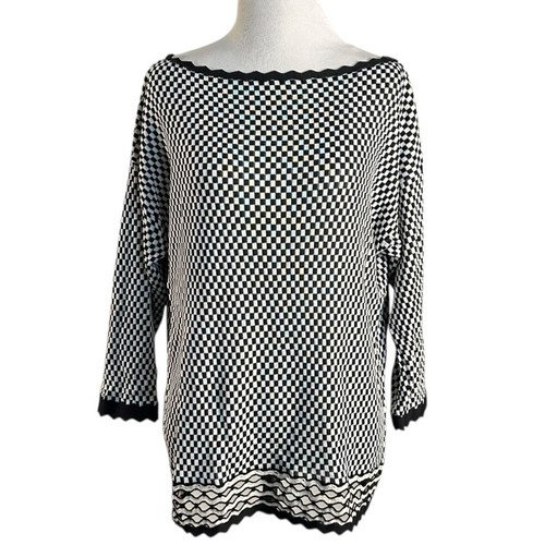 Jean Paul Gaultier, Maglione tunica vintage Jean Paul Gaultier Fuzzi nero bianco a quadri taglia large