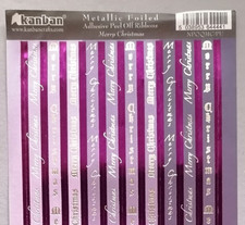 Merry Christmas Foil Ribbon Stickers, approx.9mm wide, Sheet 30x10.5cm - Kanban