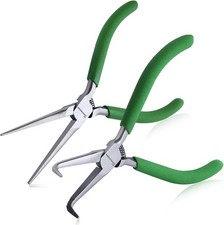 SPEEDWOX 2PCS Mini Bent Needle Nose Pliers With Teeth And petit, Green