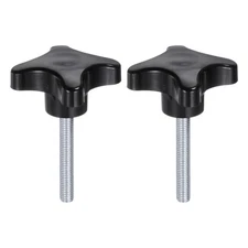 2pcs Star Knobs M8 x 50mm 4-Star Stud Knob Hand Tightening Clamping Screw Black