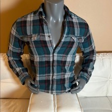 George Flannel Blue and Gray Button Down Shirt Size S 34-36