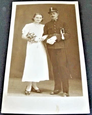  Officer and Beautiful Wife -Real Photo Postcard (RPPC)-Stamp Box- 1935.