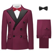 Boys Slim Fit 5-Pc Double-Breasted Tuxedo Suit: Shirt, Pant, Bowtie, Jacket